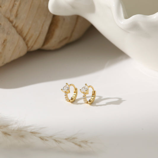 Earrings with Simple Pave and Gold-Plated Silver Pin Hoop