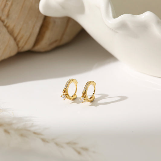 Earrings with Thin Pave and Gold-Plated Silver Pin Hoop