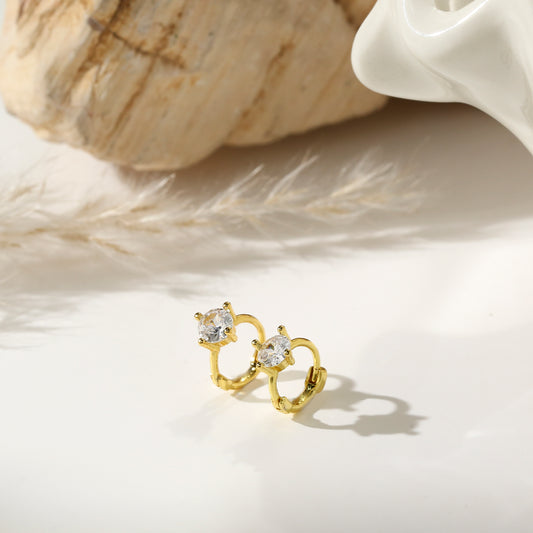 Earrings with Pave Design and Gold-Plated Silver Pin Hoop