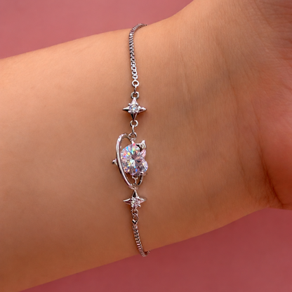 Sparkling Heart Planet Platinum-Plated Brass Bracelet