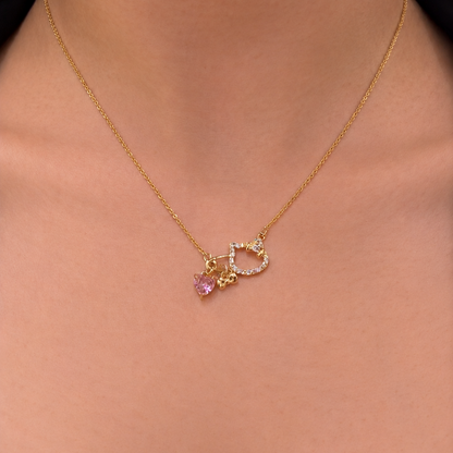 Pink Heart & Hello Kitty Charm Gold-Plated Brass Necklace