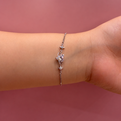 Sparkling Heart Planet Platinum-Plated Brass Bracelet