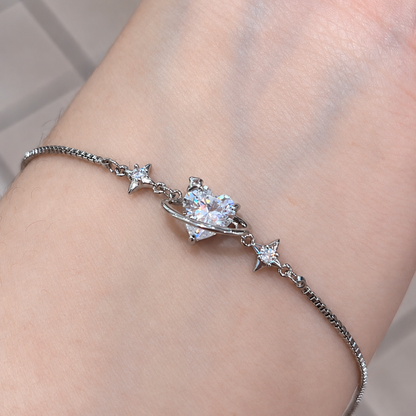 Sparkling Heart Planet Platinum-Plated Brass Bracelet