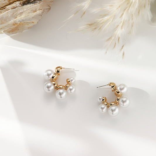 Pearl Stud Earrings with Diamonds – Sculpted Cluster Hoops