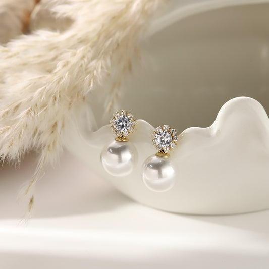 Pearl Stud Earrings with Diamonds – Classic Halo Sparkle