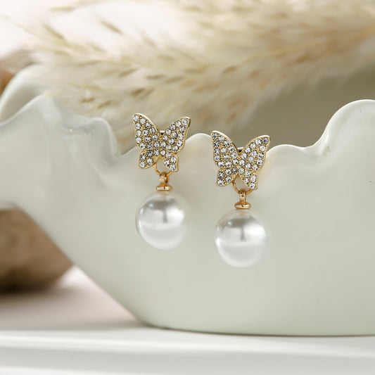 Pearl Stud Earrings with Diamonds – Butterfly Crystal Garden
