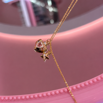 Pink Heart & Star Gold-Plated Brass Pendant Necklace