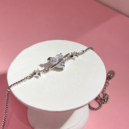 Sparkling Heart Planet Platinum-Plated Brass Bracelet