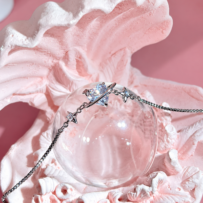 Sparkling Heart Planet Platinum-Plated Brass Bracelet