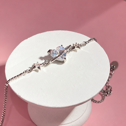 Sparkling Heart Planet Platinum-Plated Brass Bracelet
