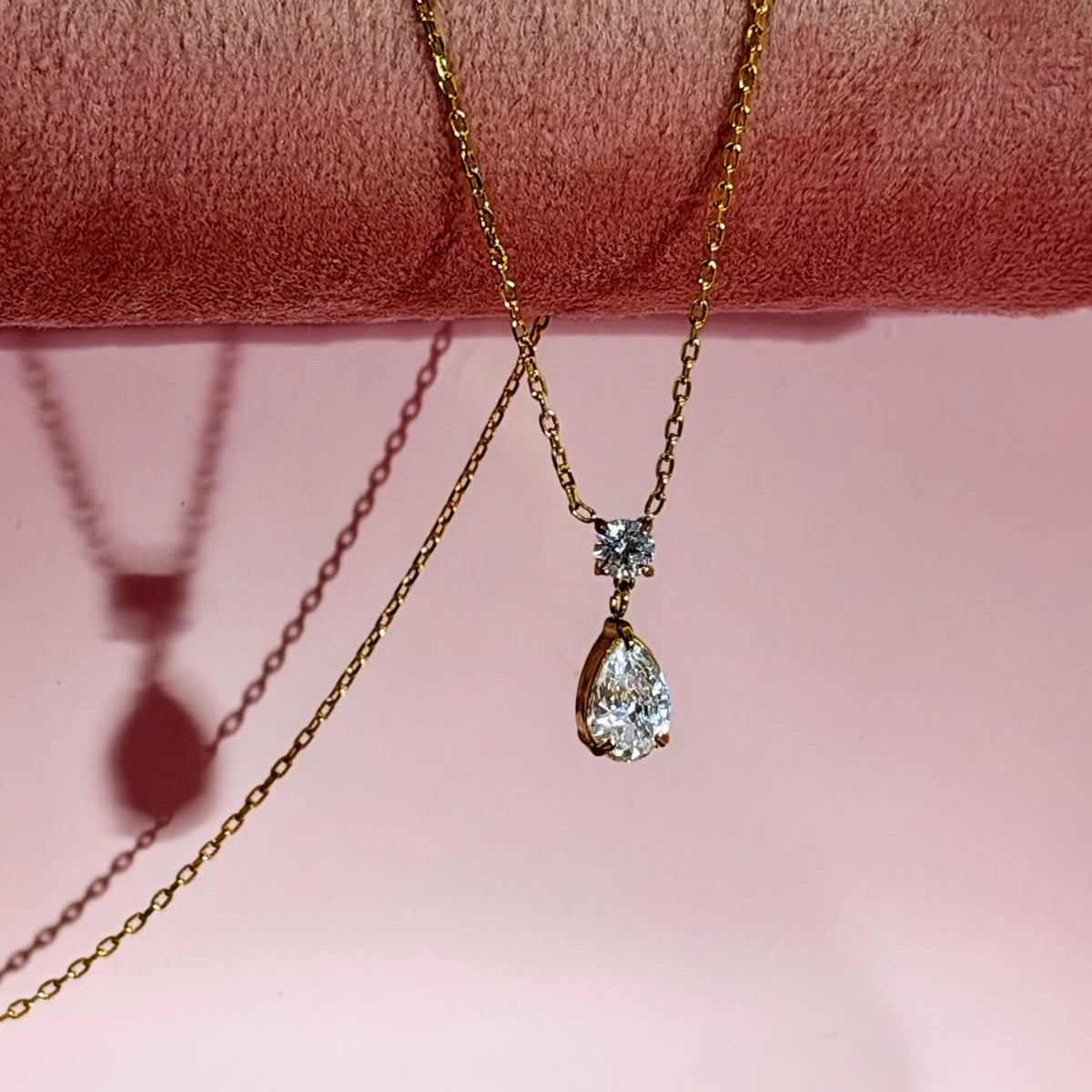 Teardrop Cubic Zirconia Gold-Plated Stainless Steel Pendant Necklace