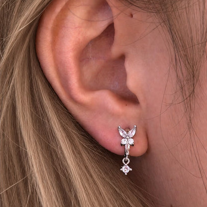 Diamond Butterfly Silver-Plated Brass Huggie Hoop Earrings