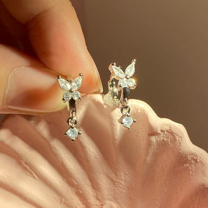 Diamond Butterfly Silver-Plated Brass Huggie Hoop Earrings