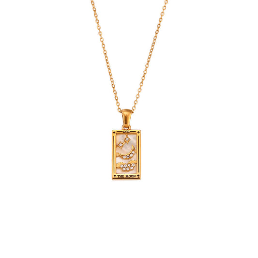 Tarot Necklace Gold Plated Stainless Steel - The Moon